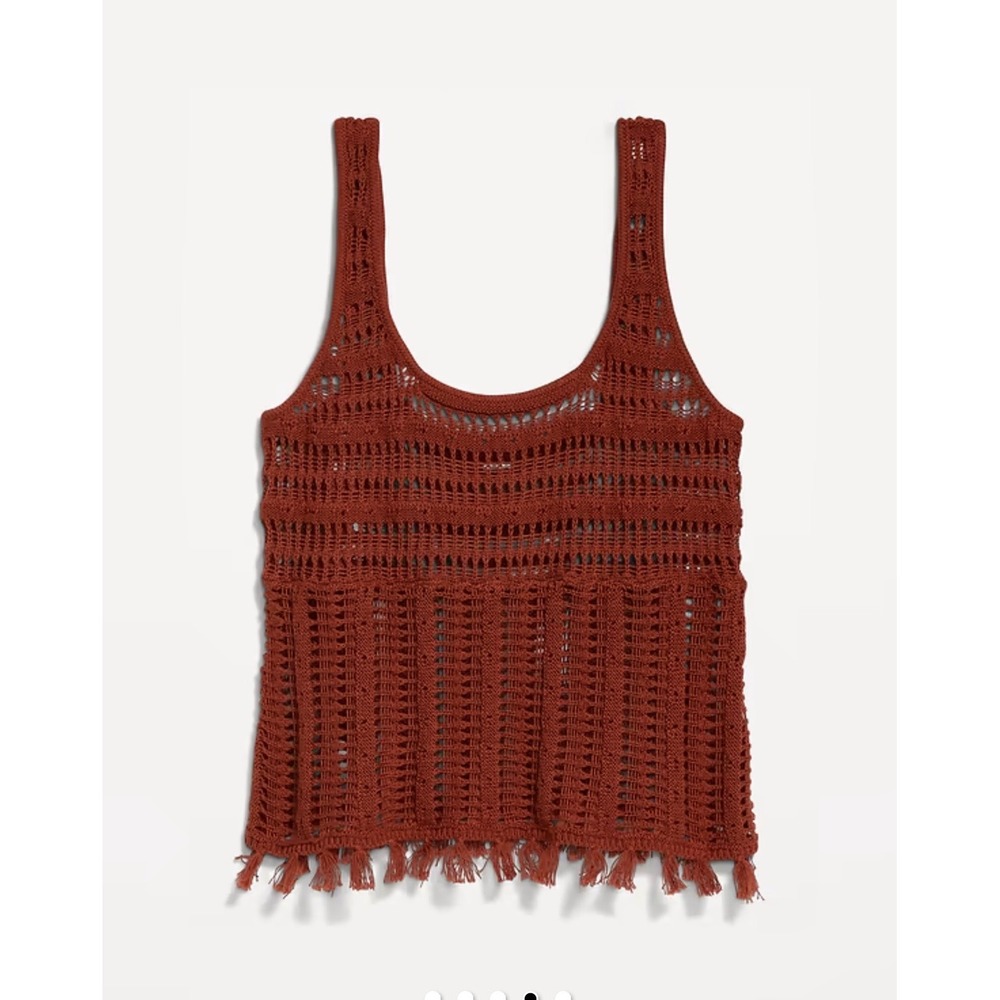 Old Navy Seaside Cotton Crochet Tank Top Rust Orange Tassel Fringe XS NWT